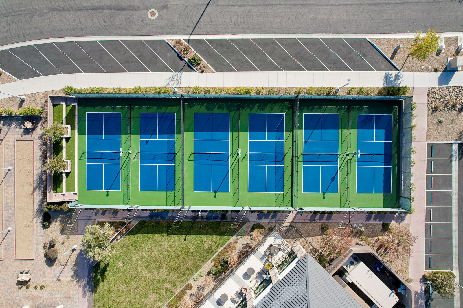 Aerial view of tennis and pickleball courts at Regency at Summerlin