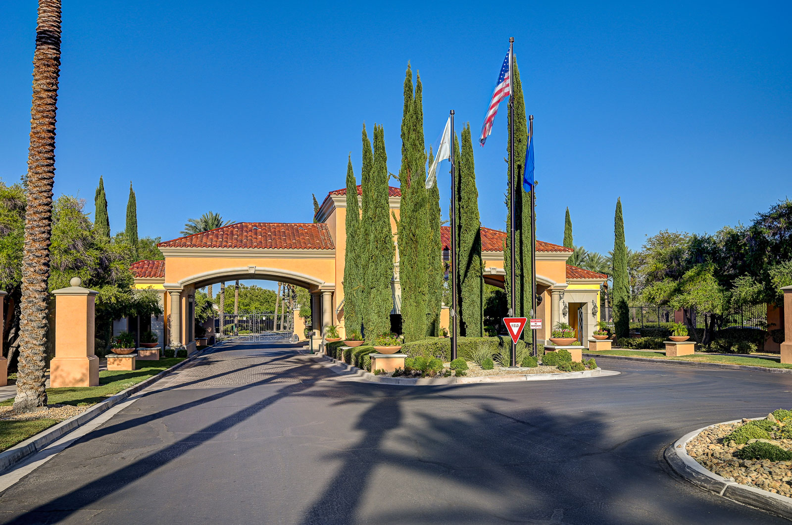 Grand entrance archway and guard gate at Siena in Summerlin South, Las Vegas, Nevada