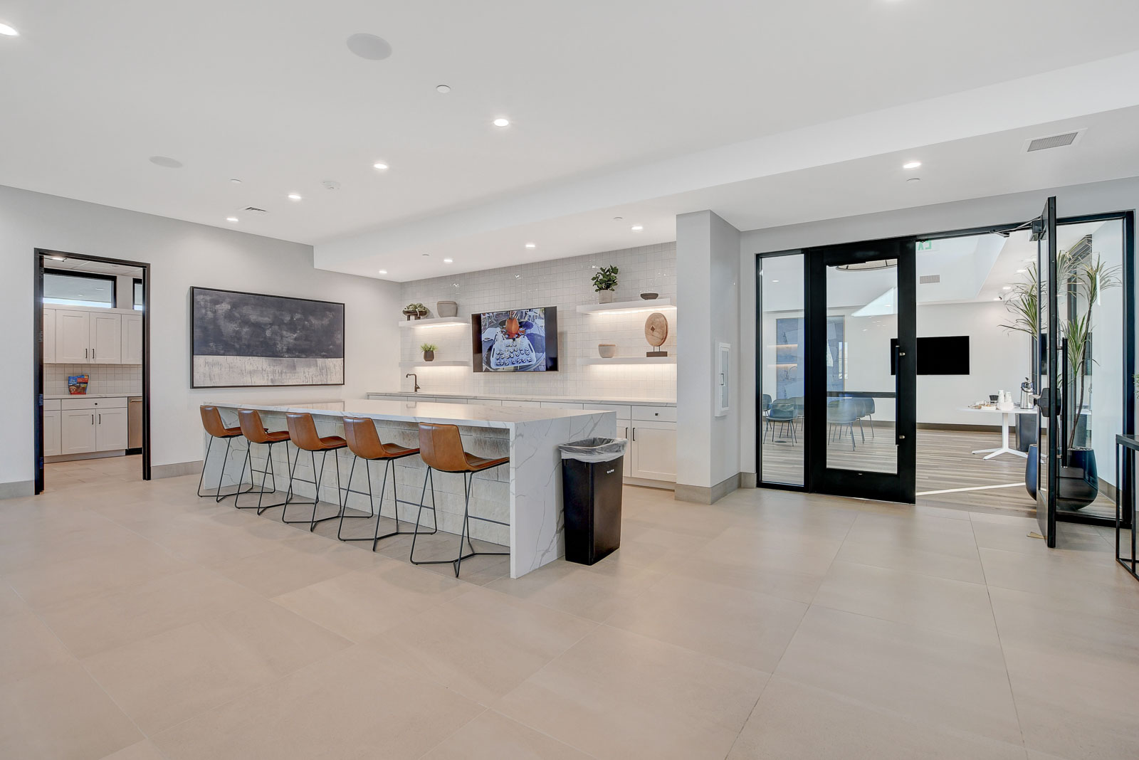 Clubhouse demonstration kitchen and bar seating at Heritage at Stonebridge