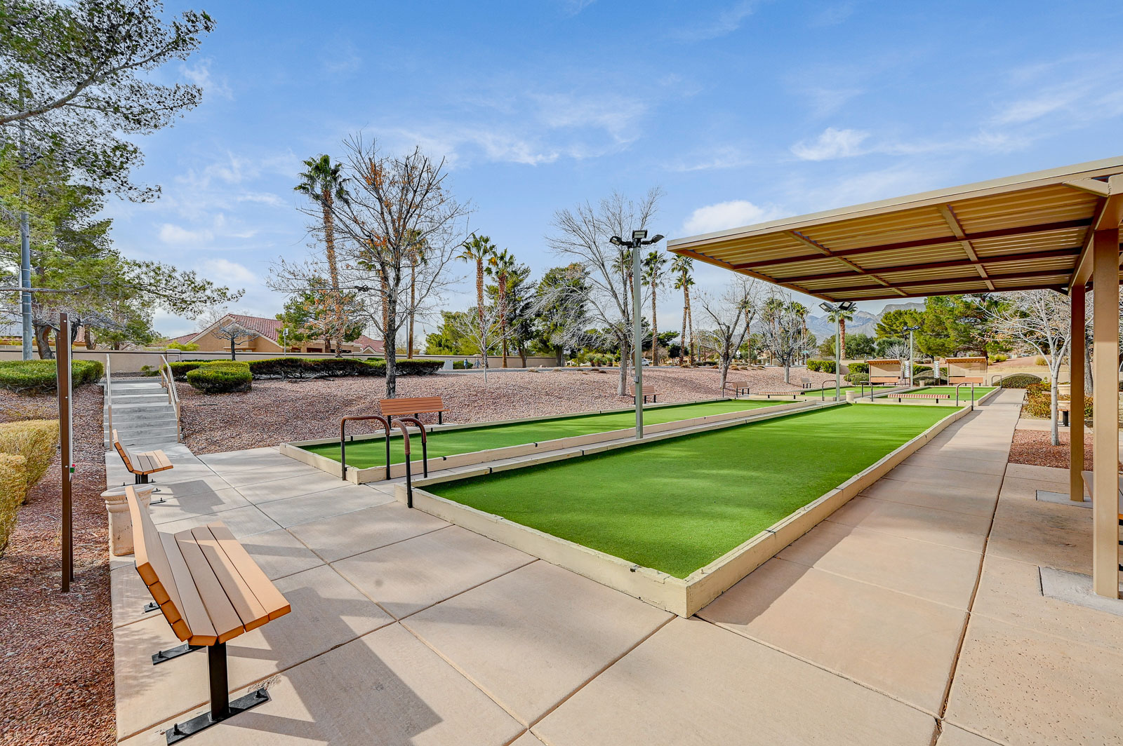 Bocce ball courts and pavilion at Sun City Summerlin in Las Vegas, Nevada