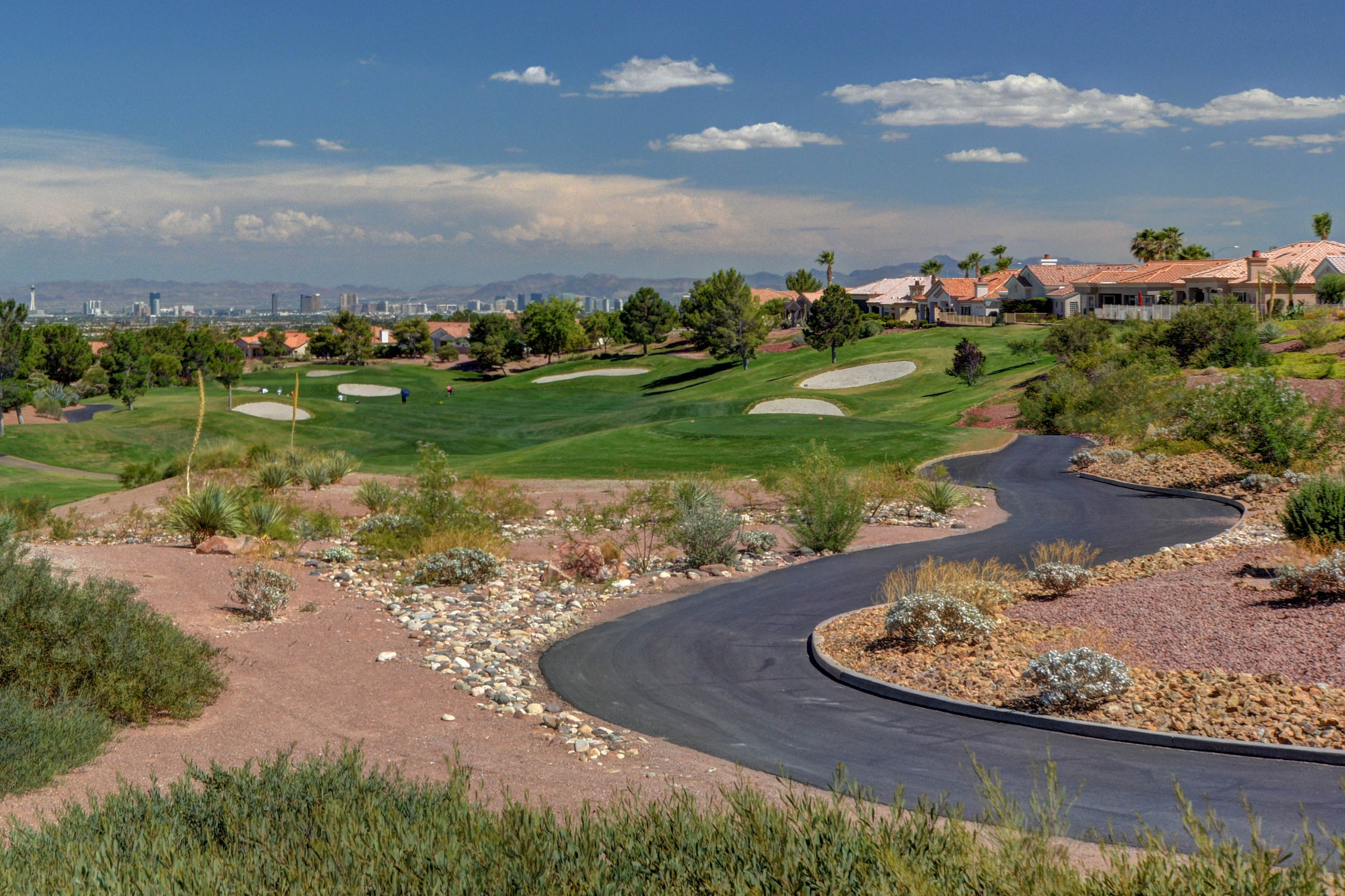 Golf course pond view at Sun City Summerlin in Las Vegas, Nevada
